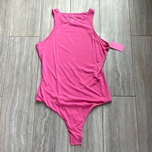 Pink High Neck Sleeveless Bodysuit